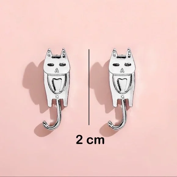 Any 4/$25! Silver Cat Face Studs w/Cat Body Jacket Backs Earrings - Picture 3 of 5